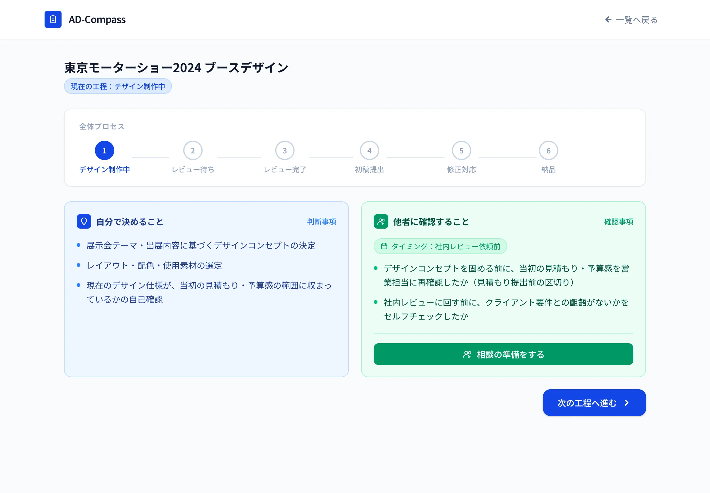 AD Compass Version1の案件詳細画面