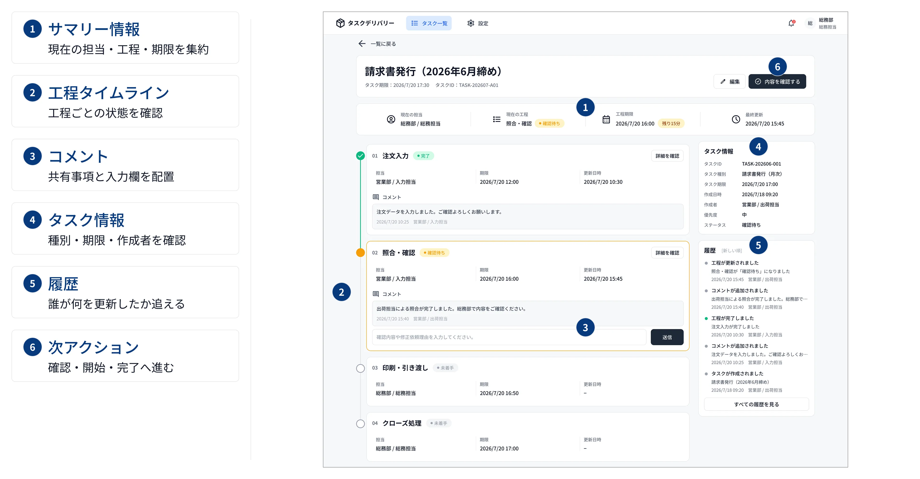 タスクデリバリーのタスク詳細UI