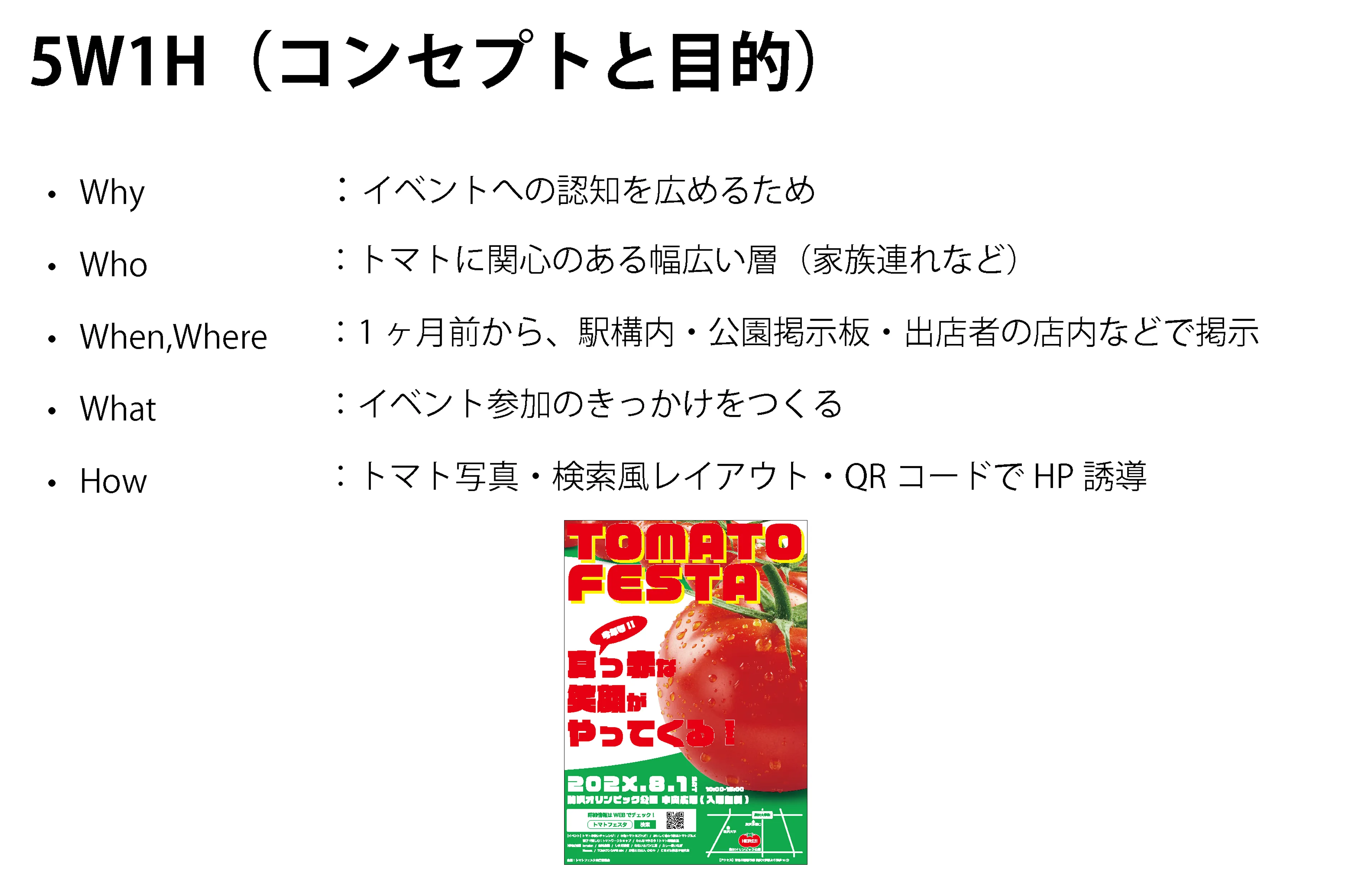 TOMATO FESTAの5W1Hによる企画整理